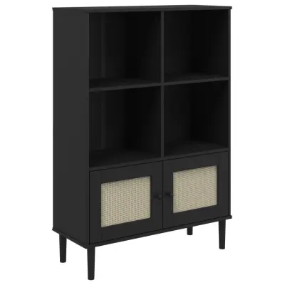 vidaXL Knjižna omara SENJA videz ratana črna 90x35x130 cm borovina