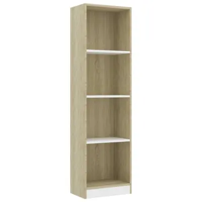 vidaXL Knjižna omara 4-nadstropna bela in sonoma hrast 40x24x142 cm