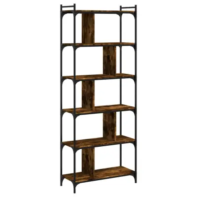 vidaXL Knjižna omara 6-nadstropna dimljen hrast 76x32x192 cm inž. les