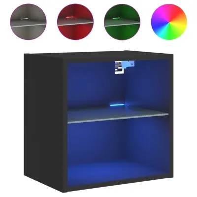 vidaXL Nočna omarica z LED lučkami stenska črna