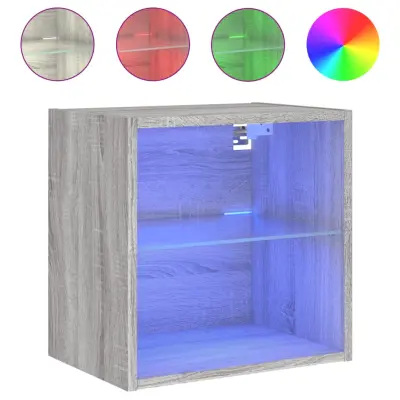 vidaXL Nočna omarica z LED lučkami stenska siva sonoma