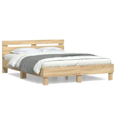 vidaXL Posteljni okvir z vzglavjem sonoma hrast 140x190 cm inž. les