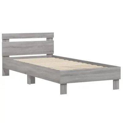 vidaXL Posteljni okvir z vzglavjem siva sonoma 90x200 cm inž. les