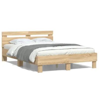 vidaXL Posteljni okvir z vzglavjem sonoma hrast 120x190 cm inž. les
