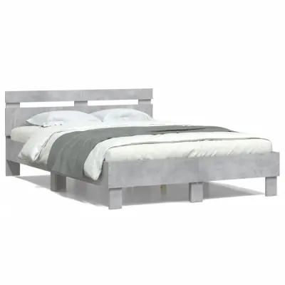 vidaXL Posteljni okvir z vzglavjem betonsko siv 135x190 cm inž. les