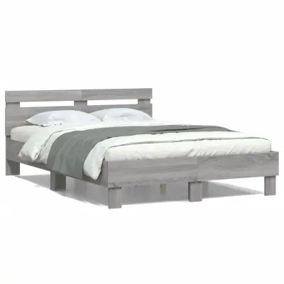 vidaXL Posteljni okvir z vzglavjem siva sonoma 135x190 cm inž. les