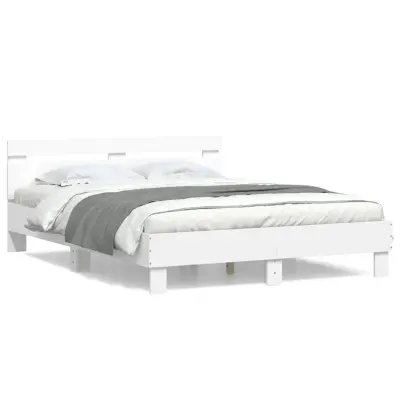 vidaXL Posteljni okvir z vzglavjem bel 150x200 cm inženirski les