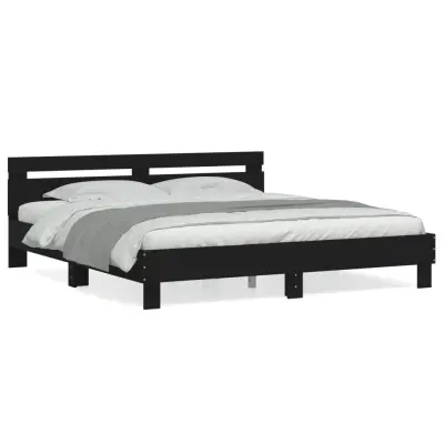 vidaXL Posteljni okvir z vzglavjem črn 180x200 cm inženirski les