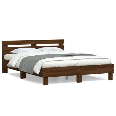 vidaXL Posteljni okvir z vzglavjem rjavi hrast 150x200 cm inž. les