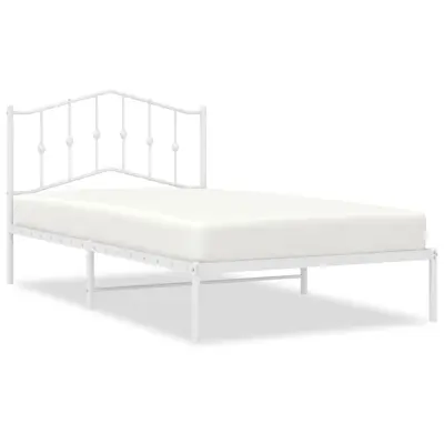 vidaXL Kovinski posteljni okvir z vzglavjem bel 107x203 cm