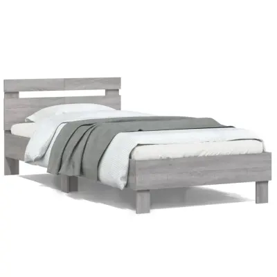 vidaXL Posteljni okvir z vzglavjem siva sonoma 100x200 cm inž. les