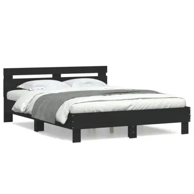 vidaXL Posteljni okvir z vzglavjem črn 140x190 cm inženirski les