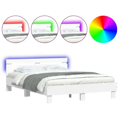 vidaXL Posteljni okvir z vzglavjem in LED bel 150x200 cm