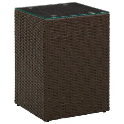vidaXL Stranska mizica s stekleno površino rjava 35x35x52cm poli ratan