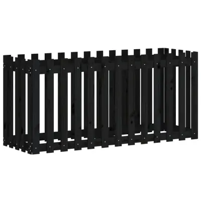 vidaXL Vrtna visoka greda z ograjico črna 150x50x70 cm trdna borovina