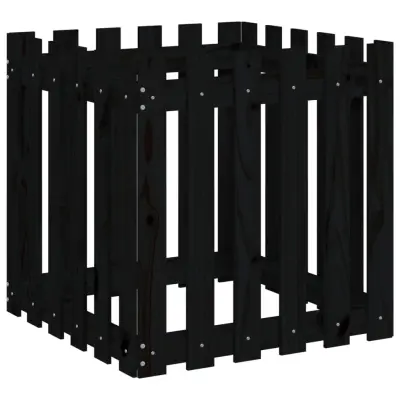 vidaXL Vrtno korito z ograjico črno 60x60x60 cm trdna borovina