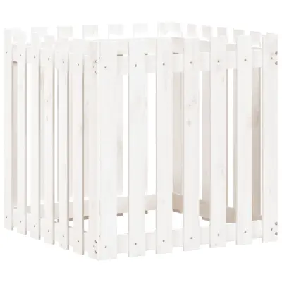 vidaXL Vrtno korito z ograjico belo 70x70x70 cm trdna borovina