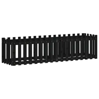 vidaXL Vrtna visoka greda z ograjico črna 200x50x50 cm trdna borovina