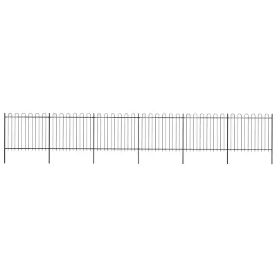 vidaXL Vrtna ograja z obročastimi vrhovi jeklo 10,2x1,5 m črna