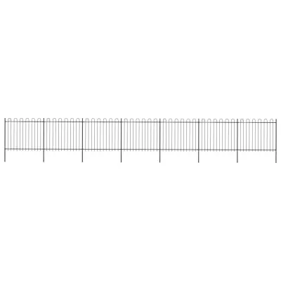 vidaXL Vrtna ograja z obročastimi vrhovi jeklo 11,9x1,5 m črna