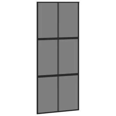 vidaXL Drsna vrata črna 90x205 cm kaljeno steklo in aluminij