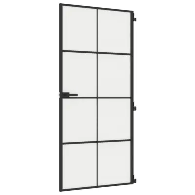 vidaXL Notranja vrata ozka črna 93x201,5 cm kaljeno steklo in aluminij
