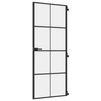 vidaXL Notranja vrata ozka črna 83x201,5 cm kaljeno steklo in aluminij