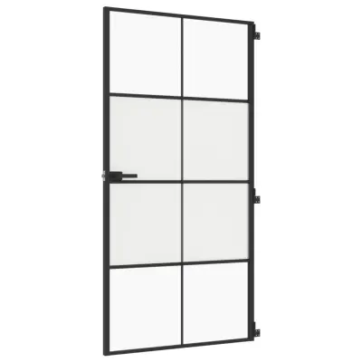 vidaXL Notranja vrata ozka črna 102,5x201,5 cm kaljeno steklo aluminij