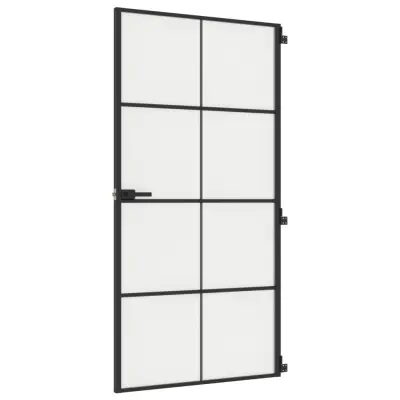 vidaXL Notranja vrata ozka črna 102,5x201,5 cm kaljeno steklo aluminij