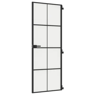 vidaXL Notranja vrata ozka črna 76x201,5 cm kaljeno steklo in aluminij