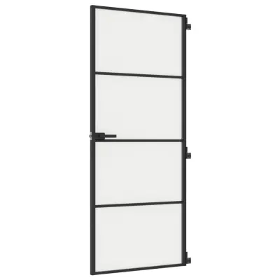 vidaXL Notranja vrata ozka črna 83x201,5 cm kaljeno steklo in aluminij