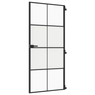 vidaXL Notranja vrata ozka črna 93x201,5 cm kaljeno steklo in aluminij