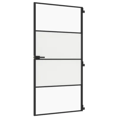 vidaXL Notranja vrata ozka črna 102,5x201,5 cm kaljeno steklo aluminij