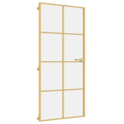 vidaXL Notranja vrata ozka zlata 93x201,5cm kaljeno steklo in aluminij