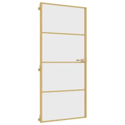 vidaXL Notranja vrata ozka zlata 93x201,5cm kaljeno steklo in aluminij