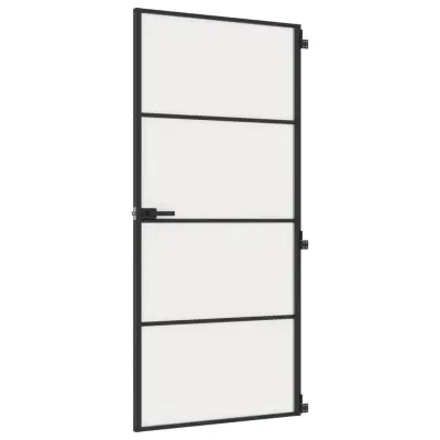 vidaXL Notranja vrata ozka črna 93x201,5 cm kaljeno steklo in aluminij