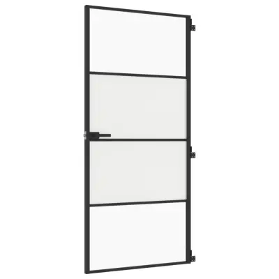 vidaXL Notranja vrata ozka črna 93x201,5 cm kaljeno steklo in aluminij