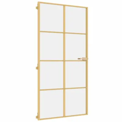 vidaXL Notranja vrata ozka zlata 102,5x201,5cm kaljeno steklo aluminij