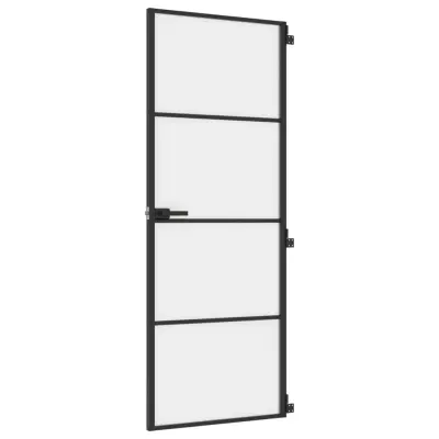 vidaXL Notranja vrata ozka črna 76x201,5 cm kaljeno steklo in aluminij