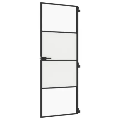 vidaXL Notranja vrata ozka črna 76x201,5 cm kaljeno steklo in aluminij