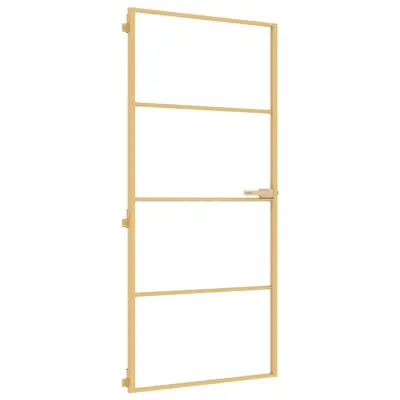 vidaXL Notranja vrata ozka zlata 93x201,5cm kaljeno steklo in aluminij