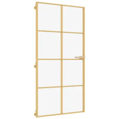 vidaXL Notranja vrata ozka zlata 102,5x201,5cm kaljeno steklo aluminij