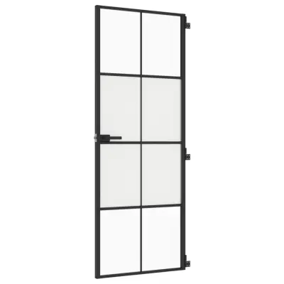 vidaXL Notranja vrata ozka črna 76x201,5 cm kaljeno steklo in aluminij