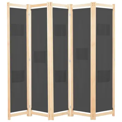 vidaXL Paravan 5-delni 200x170x4 cm sivo blago