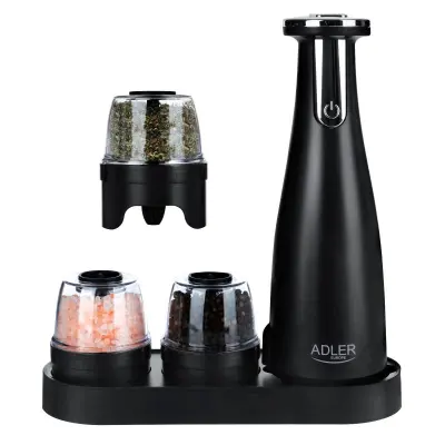ADLER AD4449b električni mlinček za sol in poper -set 3brusilniki -USB črn