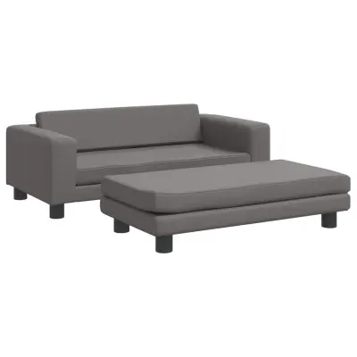 vidaXL Otroški kavč s stolčkom za noge siv 100x50x30 cm umetno usnje