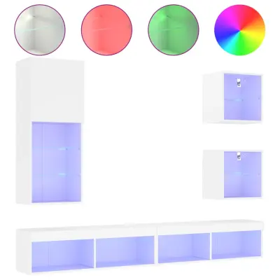 vidaXL Komplet TV omaric LED 5-delni bel inženirski les