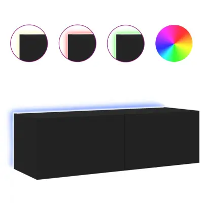 vidaXL Stenska TV omarica z LED lučkami črna 100x35x31 cm