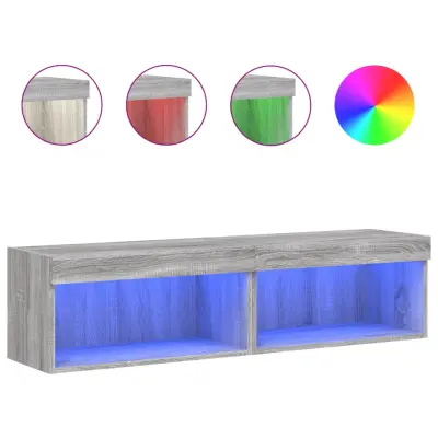 vidaXL TV omarica z LED lučkami 2 kosa siva sonoma 60x30x30 cm