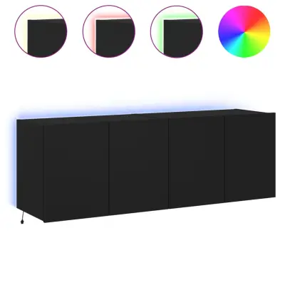 vidaXL Stenske TV omarice z LED lučkami 2 kosa črna 60x35x41 cm